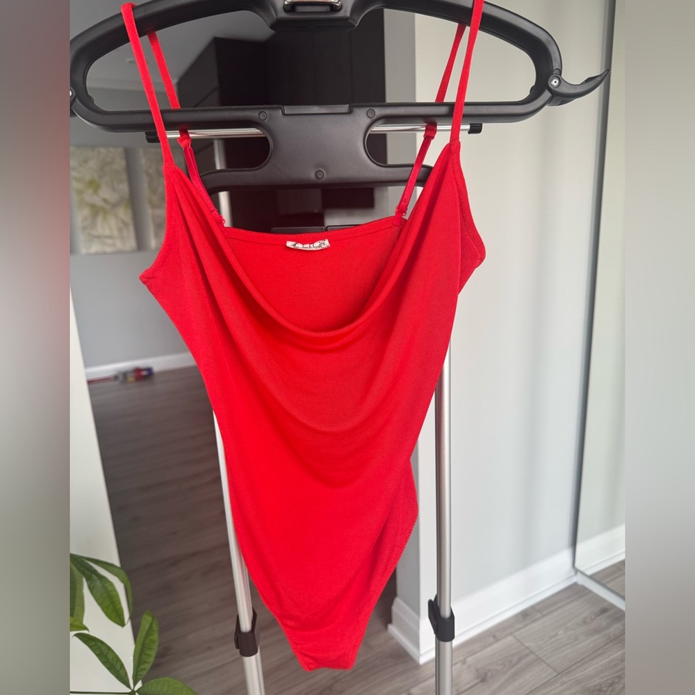 FREE PEOPLE Red Cowl Neckline Bodysuite - Picture 3 of 13